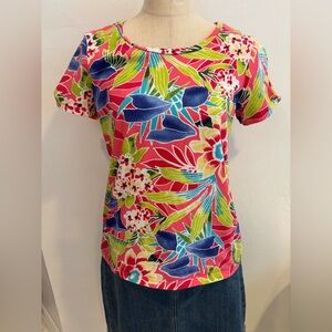 Caribbean Joe Pink and Green Fitted Short Sleeve Tee